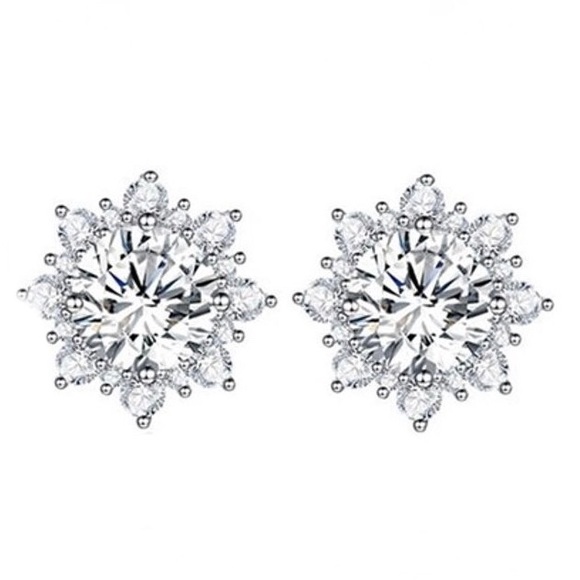 Jewelry - Elegant Sterling Silver White Sapphire Stud Earrings